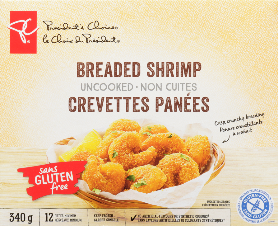 Picture of President's Choice gluten free breaded shrimp box. These are definitely one of the best gluten free President's Choice products. 