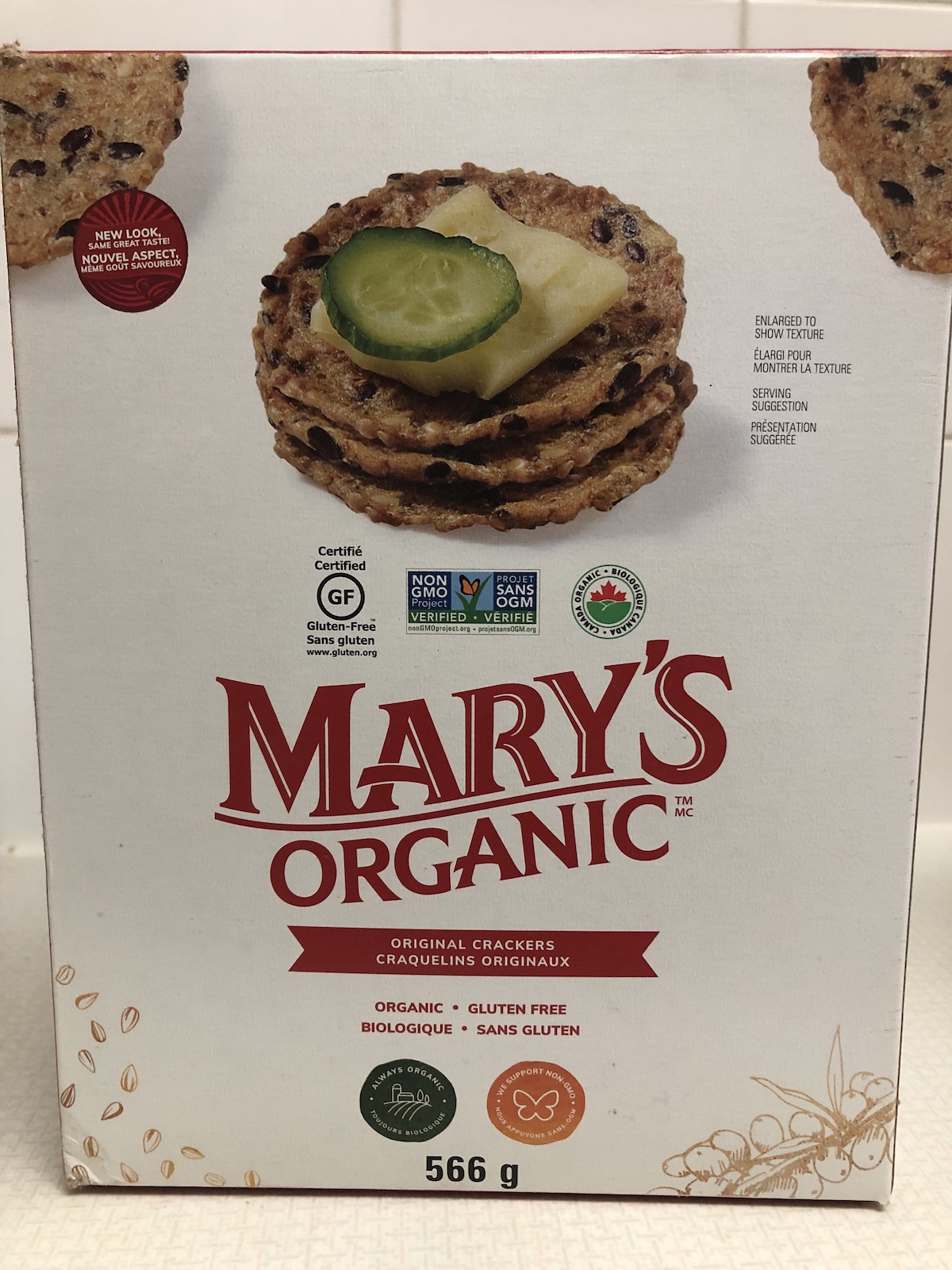 Picture of a box of Mary's Organic Gluten Free Crackers, one of the best healthy gluten free Costco products!